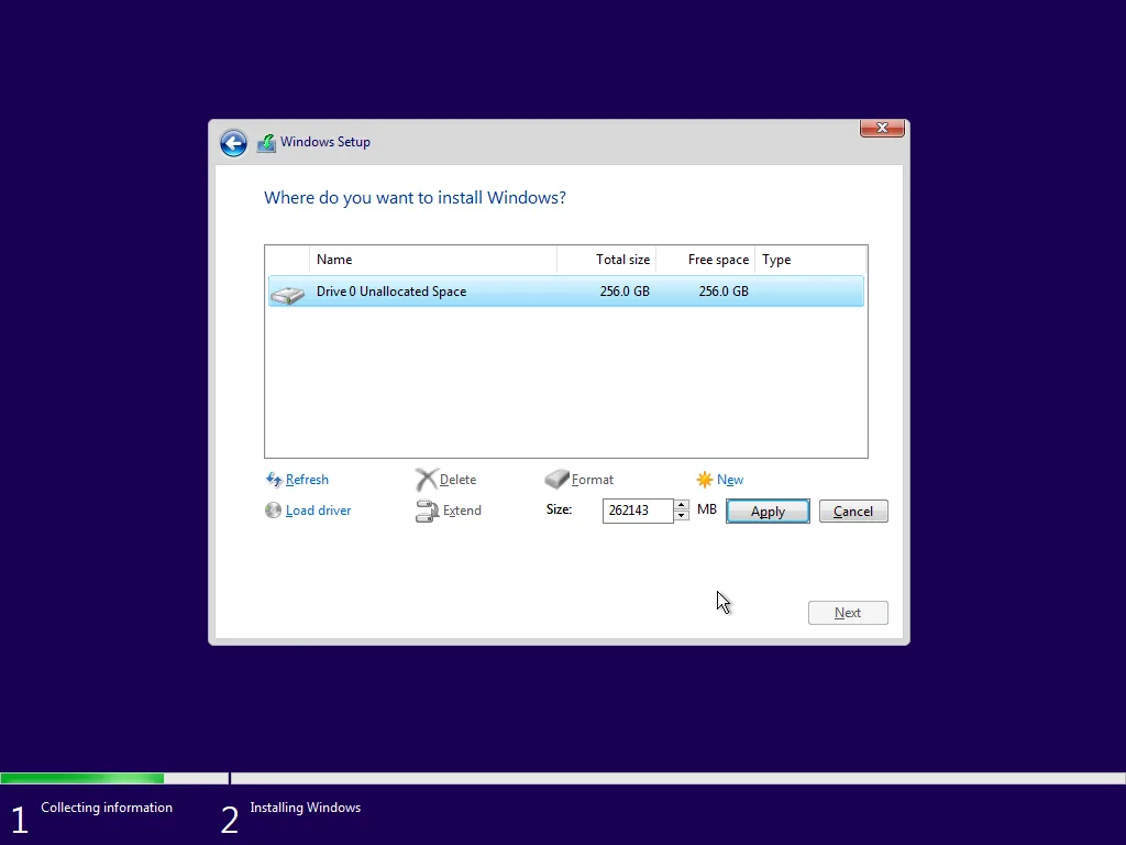 Windows DISM installation step