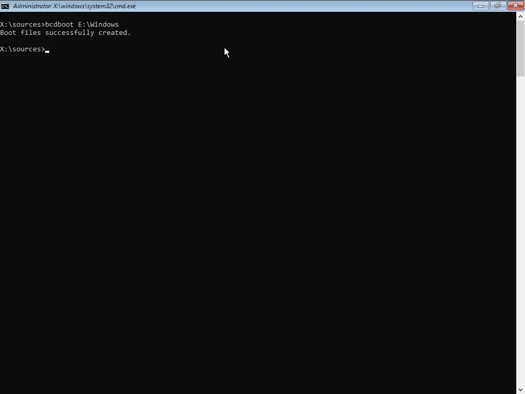 Windows bcdboot step