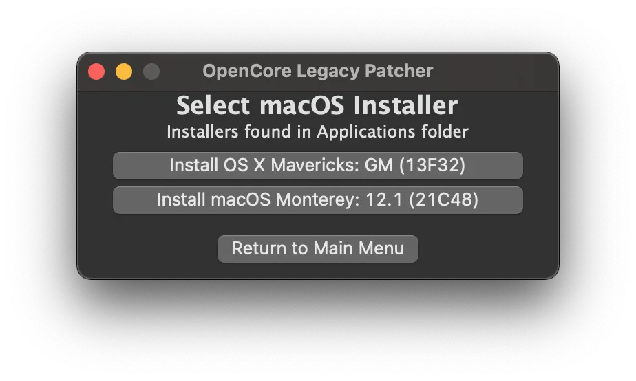 Select local macOS installer