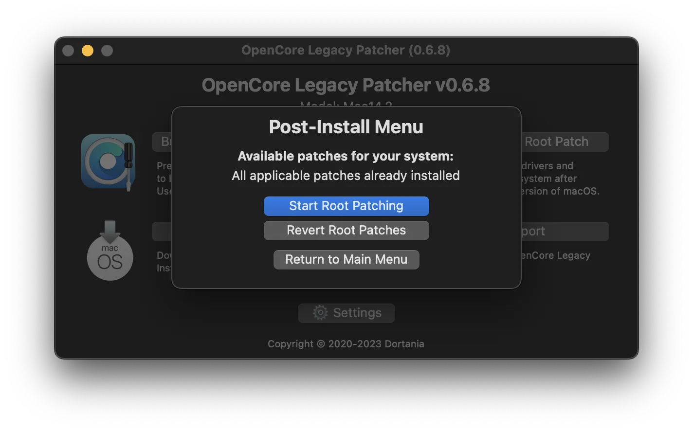 Root patch status in OCLP