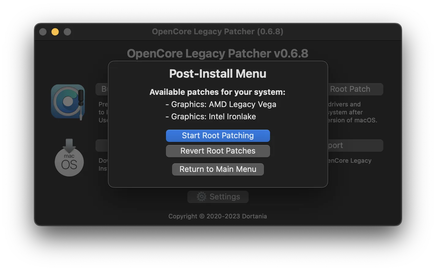 OCLP root patch list