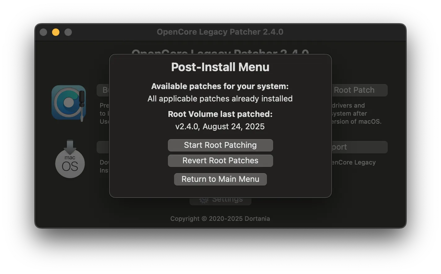 OCLP root patch version